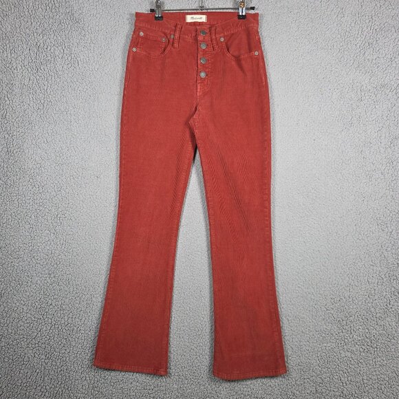 Madewell Pants Womens Size 26T Sunburst Red Corduroy Cali Demi Boot Button Front - Picture 1 of 13